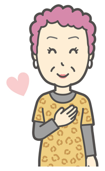  大阪のおばちゃん-063-バスト 好き,おばちゃん,大阪,ヒョウ柄,おばはん,中年,女性,関西,派手,おばさんのイラスト素材