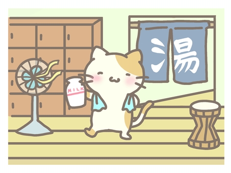 エンジョイ銭湯♪ 猫,スーパー銭湯,温泉,銭湯,スパ,リゾート,旅行,リラックス,脱衣場,ファンシーのイラスト素材