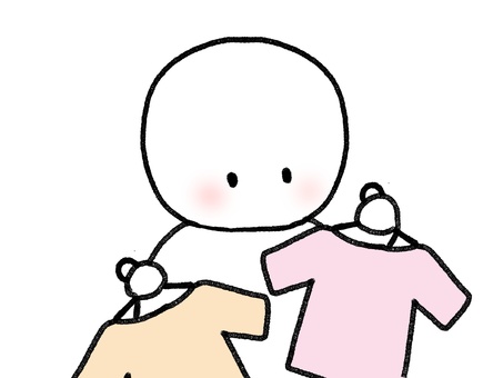 服を選ぶ（暖色） ショッピング,選ぶ,服,着替え,棒人間,人物,手描き,落書き,表情,シンプルのイラスト素材