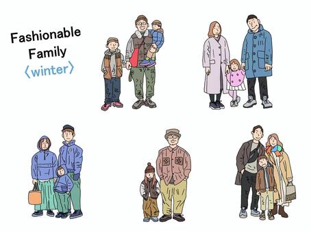 おしゃれファミリーＤＦ①　カラー 家族,ファミリー,パパ,ママ,子供,お父さん,お母さん,ファッショナブル,おしゃれ,かわいいのイラスト素材