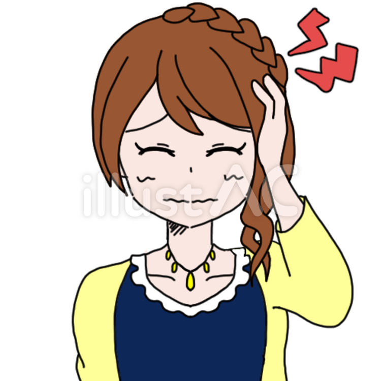 私服の女性4（頭痛） 頭が痛い,弱った,参るのイラスト素材