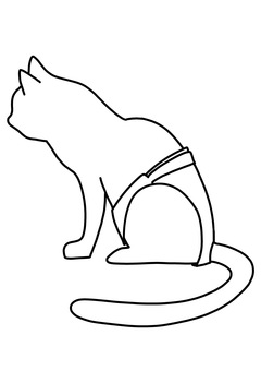 オムツつけた座る猫　線画 オムツ,猫,介護,全身,線画のイラスト素材
