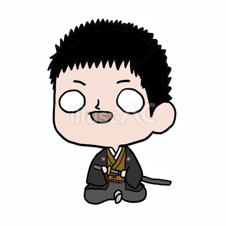 ゆるい勝海舟さん 偉人,指差す,上半身のイラスト素材