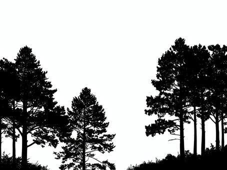 左右に広がる森のシルエット2 森,林,木,樹木,シルエット,自然,風景,森林,木立,枝のイラスト素材