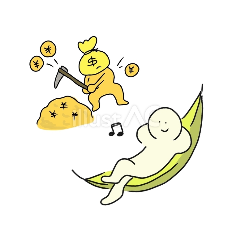 お金がお金を産みだしてくれる お金,金貨,ハンマーのイラスト素材