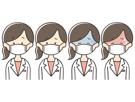 マスクをした白衣の女性のセット 女性,医師,医者,白衣,女医,看護師,マスク,風邪,風邪予防,インフルエンザのイラスト素材