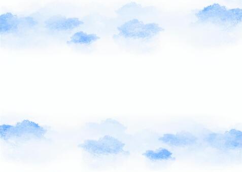 やさしい青空の水彩ブルーの雲フレーム背景 青,青空,水彩,雲,背景,爽やか,さわやか,ブルー,パステル,空のイラスト素材
