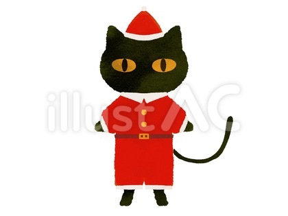 水彩風黒猫サンタクロースのイラスト