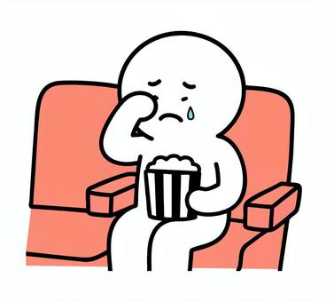 映画館で映画を見て泣く棒人間 映画館,ポップコーン,泣く,ソファー,棒人間,線画,キャラクター,手描き,手書き,イラストのイラスト素材