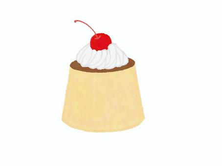 プリン プリン,食べ物,おやつ,さくらんぼ,ホイップクリーム,ほのぼの,絵本風イラストのイラスト素材