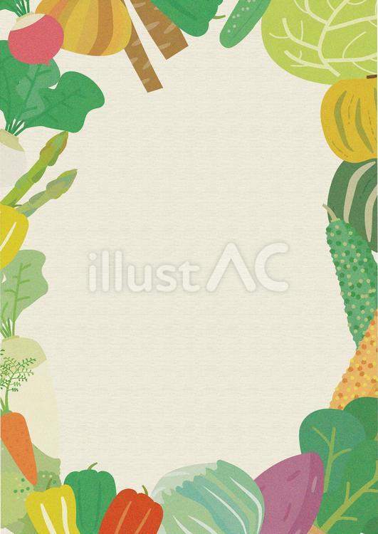 手書き風の野菜のイラストのフレーム 野菜,食材,食べ物のイラスト素材