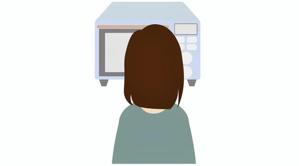 電子レンジを操作する女性 電子レンジ,操作,女性,家事,調理,人物,後ろ姿,家電のイラスト素材