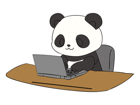 デスクワークするパンダ デスクワーク,事務,パソコン,作業,パンダ,仕事,サラリーマン,ol,動物,働くのイラスト素材