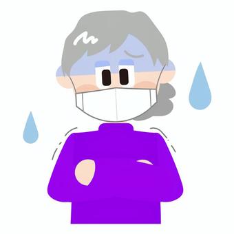 病気で体調悪い/マスクをしてる老人女性 病気,体調,悪い,マスク,風邪,インフルエンザ,コロナ,寒気,悪寒,医療のイラスト素材