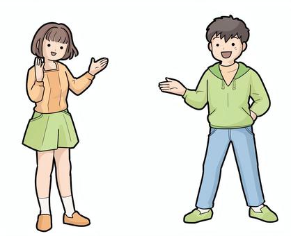 子ども高学年案内ポーズ 男女 子ども高学年案内ポーズ 男女 案内,子ども,高学年,男子,女子,全身,手,上げるのイラスト素材