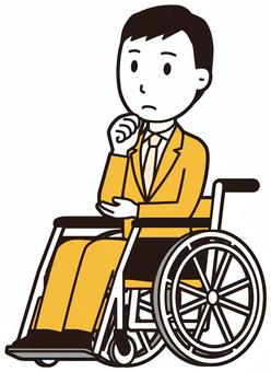  スーツ青年(黄)-278-全身 車いす,ビジネスマン,会社員,男性,サラリーマン,オフィス,ビジネス,営業マン,先生,講師のイラスト素材