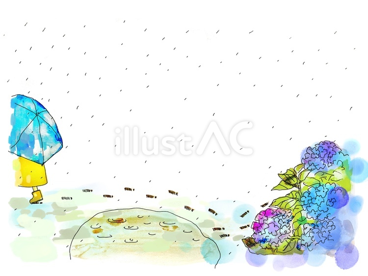 雨と紫陽花のかわいいイラスト 傘,雨,子供のイラスト素材