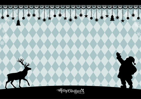 クリスマス背景-3（A4横） クリスマス,背景,シルエット,トナカイ,サンタ,サンタクロース,リース,飾り,雪の結晶,雪のイラスト素材