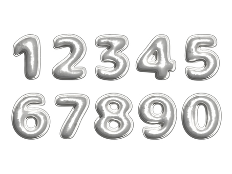 数字バルーン文字　ホワイト　シルバー 白 数字,文字,価格,年齢,月齢,飾り,サプライズ,ハッピーバースデー,誕生日,記念日のイラスト素材