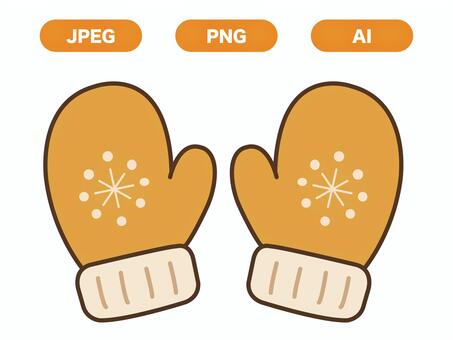 雪柄のかわいい黄色い手袋・ミトン 手袋,ミトン,てぶくろ,冬,冬小物,冬素材,防寒,防寒具,防寒対策,寒さ対策のイラスト素材