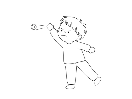 【動作絵】ボールを投げる男の子 男の子,ボール,投げる,ピッチャー,動作絵,絵カード,子供,言語聴覚療法,療育,ラインアートのイラスト素材