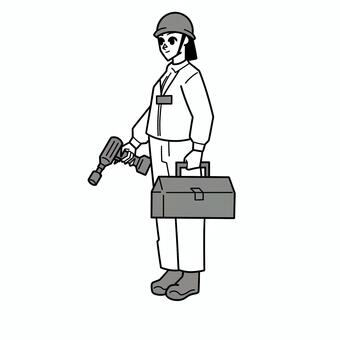 工具を持って点検に向かう女性作業員 作業員,工具,メンテナンス,点検,整備,設備保全のイラスト素材