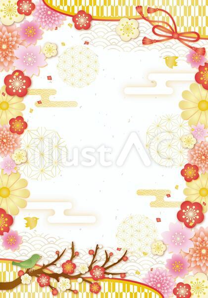 華やか和柄フラワー梅フレーム（縦）