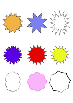 色々なカラーの漫画のフキダシ　B5 フキダシ,漫画用素材,爆弾,トゲトゲ,モコモコのイラスト素材