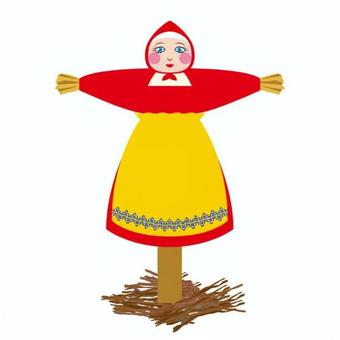 マースレニツァ マースレニツァ,ロシア,藁人形,祭り,伝統行事,民族衣装,赤い頭巾,黄色いドレス,装飾,民俗のイラスト素材