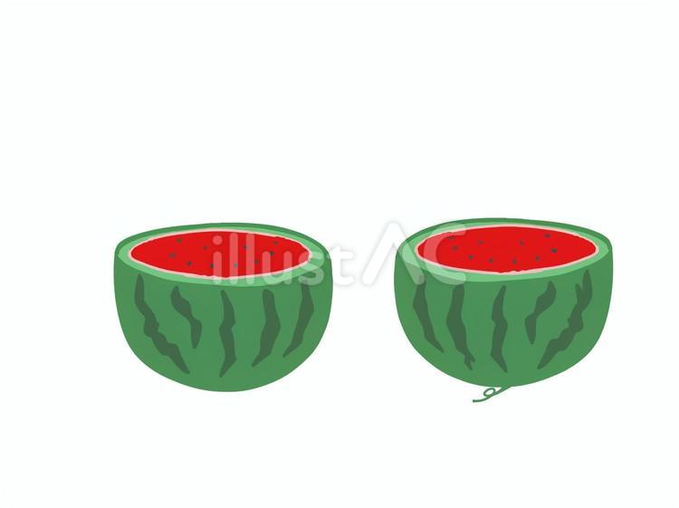 スイカの輪切り半分ふたつ スイカ,輪切り,半分のイラスト素材