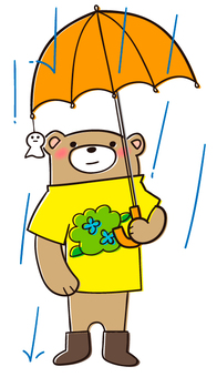 傘をさしているくま ６月,クマ,熊,梅雨,雨,オレンジ,tシャツ,笑顔,かわいいのイラスト素材