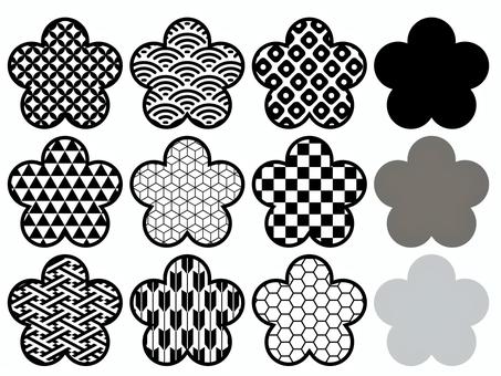 和のアイコンセット/梅/黒 梅,アイコン,幾何学模様,セット,シンプル,かわいい,ベクターのイラスト素材