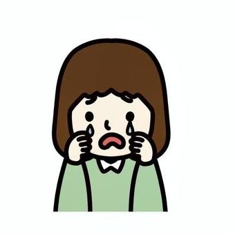 泣いている女の子 女の子,表情,ボブヘア,短髪,正面,手,涙,コミカル,茶色,黒のイラスト素材