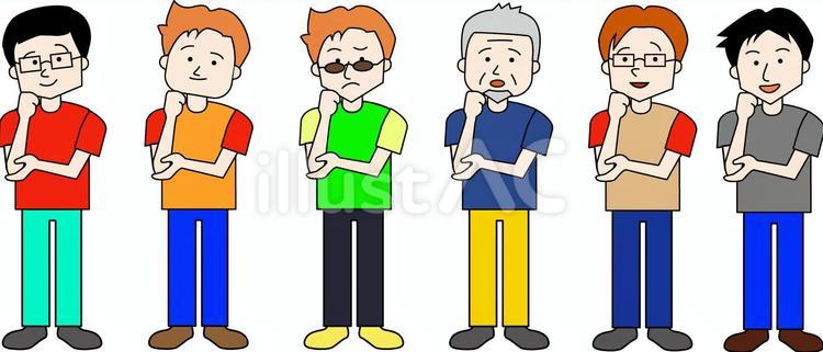 悩んでるポーズのTシャツ姿の男性　6種 人物,デフォルメ,ポーズのイラスト素材