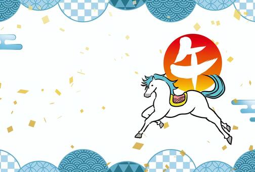 正月和風和柄年賀状 年賀状,馬,午年,和柄,和風,正月,可愛い,美しい,動物,ベクターのイラスト素材