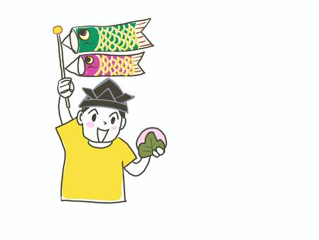 A boy wearing a helmet and holding a carp streamer, , JPG and PNG