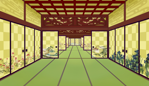 大奥のような殿様屋敷のような背景 大奥,御鈴廊下,大名屋敷,殿様屋敷,武家屋敷,背景,和風,畳,ふすまのイラスト素材