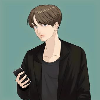 スマホボーイ スマートフォン,黒,青年,イケメン,漫画のイラスト素材
