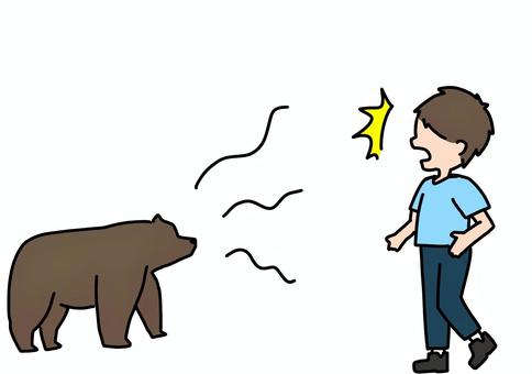 クマに遭遇した男性　カラー クマ,遭遇,男性,びっくり,カラーのイラスト素材