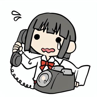 泣いて黒電話をかける少女 小学生,泣く,黒電話,通話,話,家電,困る,戸惑う,焦る,かけるのイラスト素材