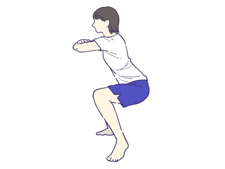 Illustration, squat, female, side, 