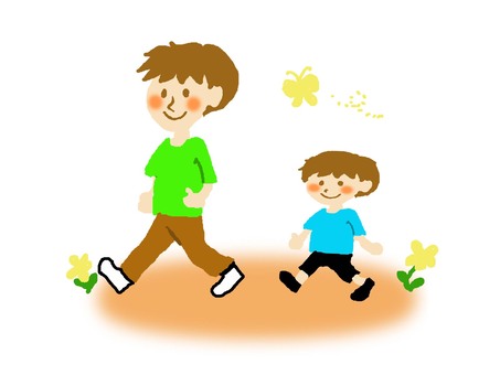 親子散歩 親子散歩 親子,子供,大人のイラスト素材