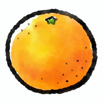 みかん_筆 みかん,絵手紙風,筆,墨,和風,手書き,水彩,果物,冬,アイコンのイラスト素材