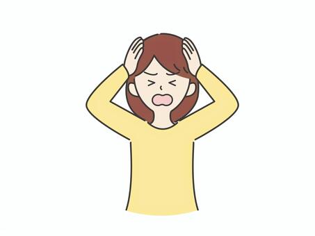 頭の中が混乱している女性：暖色 女性,パニック,困惑,混乱,ストレス,悩み,トラブル,焦り,困る,頭痛のイラスト素材