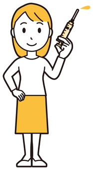  ロングヘア女性(黄)-367-全身 診察,女性,女の子,人物,かわいい,注射,治療,病院,笑顔,にっこりのイラスト素材