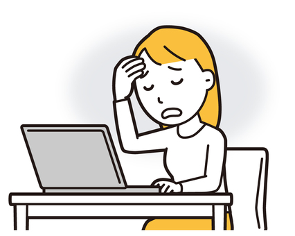  ロングヘア女性(黄)-013-バスト パソコン,落ち込む,女性,女の子,人物,かわいい,心配,悩む,困る,ストレスのイラスト素材