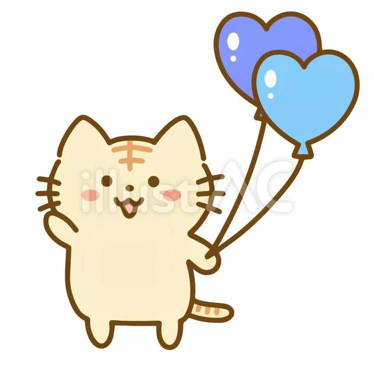 ハート風船を持ったトラ猫 トラ猫,猫,動物のイラスト素材