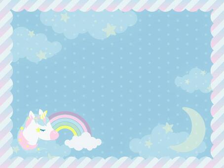 ゆめかわいいユニコーン　フレーム背景９ ユニコーン,ゆめかわ,メルヘン,月,虹,かわいい,詰め合わせ,セット,イラスト,飾り枠のイラスト素材