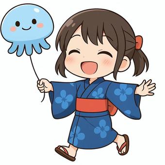 クラゲの風船を持つ女性