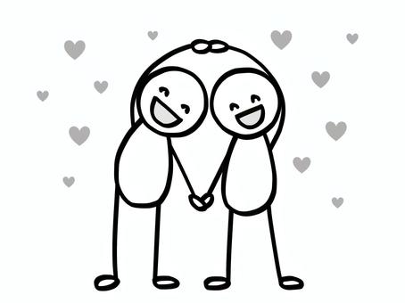 モノクロ棒人間　仲良しカップル 棒人間,人,2人,カップル,彼氏,彼女,付き合う,夫婦,家族,友達のイラスト素材